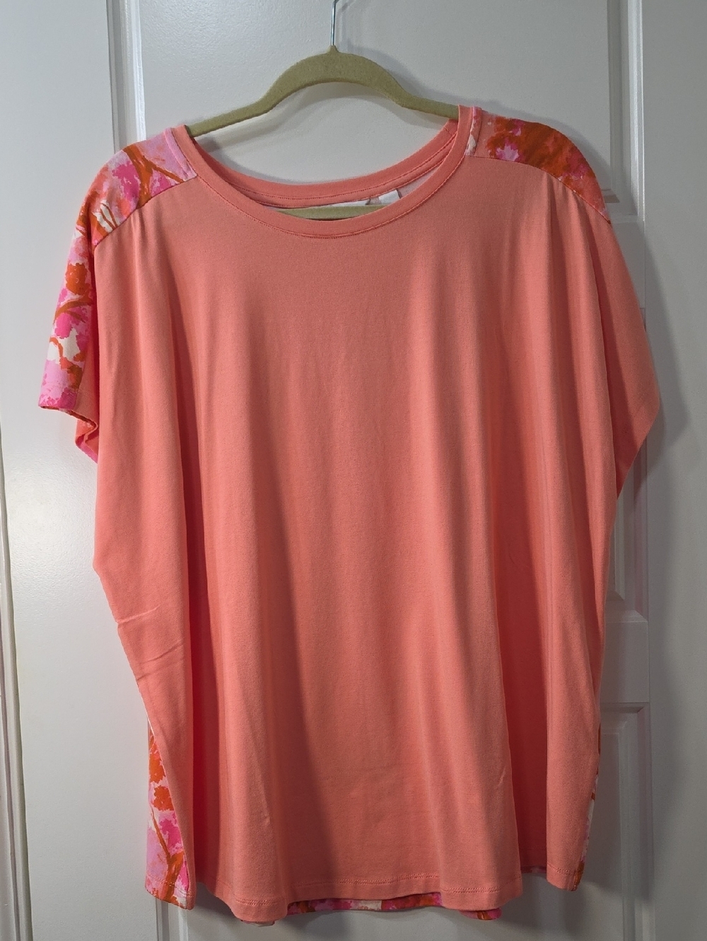 Isaac Mizrahi Coral Short-Sleeve Tee Pink/Orange/White Floral Accents - XL